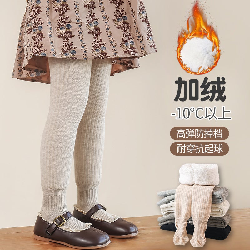 Colored Cotton Children'S Tights For Girls, Fleece-Lined, Thickened, Warm Socks, Class A Cotton, Suitable For Wearing Outside, Leggings - Image 2